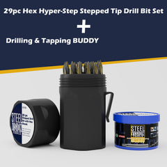 29pc Hex Hyper-Step Stepped Tip Drill Bit Set + buddy