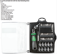 41 pc Bit and Socket Set with Flex Head Ratcheting Driver