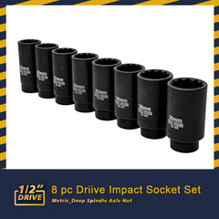 8 Piece 1/2 inch Drive Axle Nut Impact Socket Set - 58106