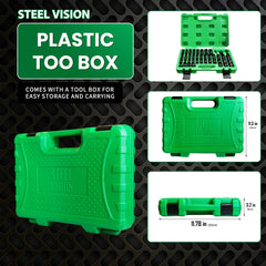 Steel Vision Tools 43-Piece 3/8-Inch Drive SAE & Metric Impact Socket Set (Sizes 5/16"-3/4", 8-19mm) – Deep & Standard Sockets, Chrome-Moly Steel, Laser-Etched Markings, Durable & Versatile