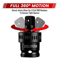 Steel Vision Tools 43-Piece 3/8-Inch Drive SAE & Metric Impact Socket Set (Sizes 5/16"-3/4", 8-19mm) – Deep & Standard Sockets, Chrome-Moly Steel, Laser-Etched Markings, Durable & Versatile