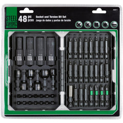 Steel Vision 48pc Socket & Torsion Bit Set with 3/8” Deep Sockets, Phillips, Pozi, Star, Square, Slotted Bits, Nutsetters & Adapter – Versatile Kit for Automotive, Home Improvement & DIY Projects
