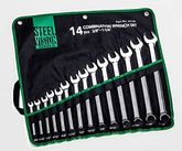 Steel Vision Pro 14-Piece SAE Combination Wrench Set - Heavy Duty CR-V Steel, Mirror Polished, Anti-Rust, 12-Point Openings, Includes Organizer Bag (Sizes 3/8 to 1-1/4 Inch)