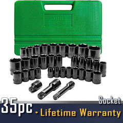 Steel Vision Tools 35 pc 3/8 & 1/2 Inch Drive SAE & Metric Impact Socket Set - Heavy-Duty Chrome Vanadium Steel, for Mechanics, Automotive, Repair & DIY Projects