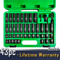 Steel Vision Tools 43-Piece 3/8-Inch Drive SAE & Metric Impact Socket Set (Sizes 5/16"-3/4", 8-19mm) – Deep & Standard Sockets, Chrome-Moly Steel, Laser-Etched Markings, Durable & Versatile