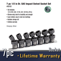Steel Vision Tools 58103 7pc SAE Impact Swivel Socket Set - 58103