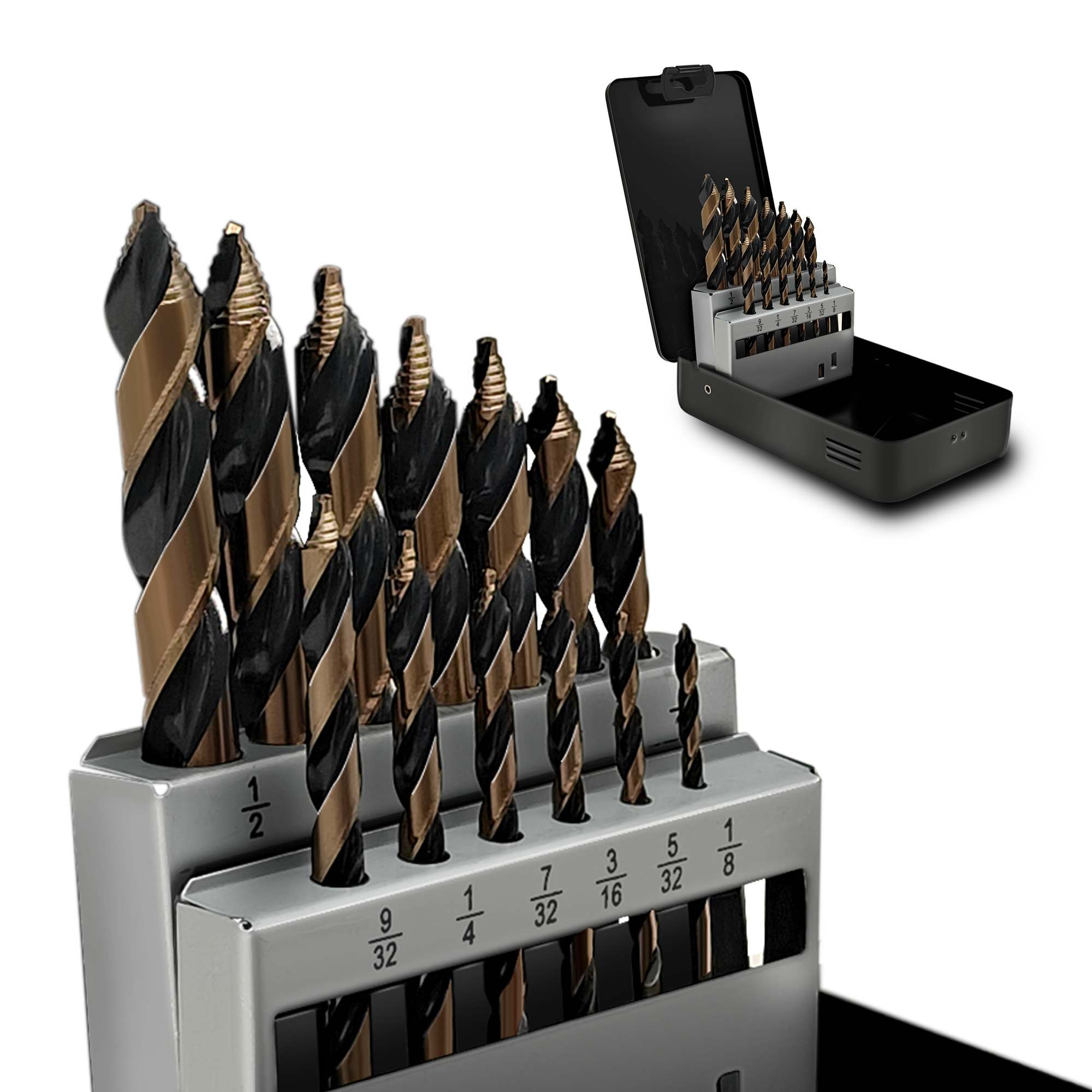 Steel Vision 13pc Hyper-Step High-Speed Cobalt Stubby Reduced Shank Drill Bit Set, Tungsten-Cobalt 1/8"-1/2",TurboStep HSS Mechanics, Industrial-Grade, Metal Drilling for Stainless/Hardened Steel