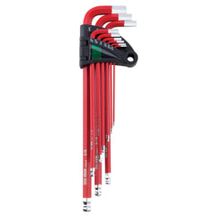 9 Piece Extra-Long SAE Ball End Hex Key Set (Red) - 48119
