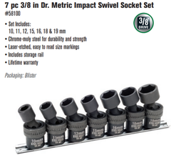 7 pc 3/8 in Dr. Metric Impact Swivel Socket Set-58100