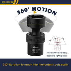 Steel Vision Tools 58102 7pc Metric Impact Swivel Socket Set 1/2" Drive - 58102