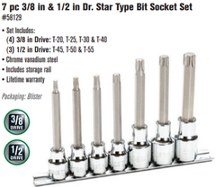 7 pc 3/8 in & 1/2 in Dr. Star Type Bit Socket Set 58129