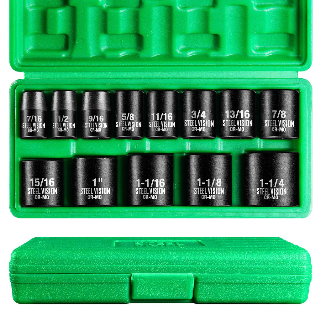 13 Piece 1/2 inch Drive SAE Impact Socket Set - 58134 – Steel