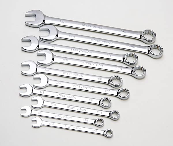 Steel Vision 5/16"-7/8" 12-Point SAE Combination Wrench Set (10 Piece) - 62101